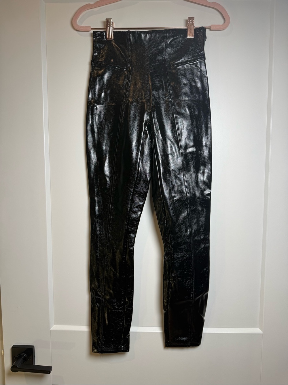Spanx Faux Patent Leather Leggings Black XS Petite High Rise Shaping